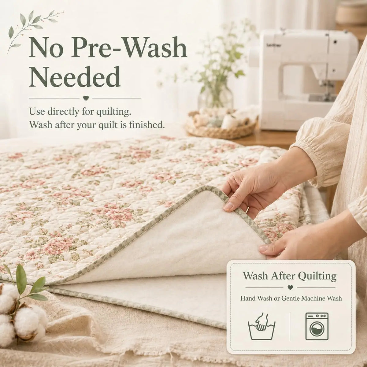 Natural Cotton Quilt Batting – 47 × 59 in, Choice of Weight