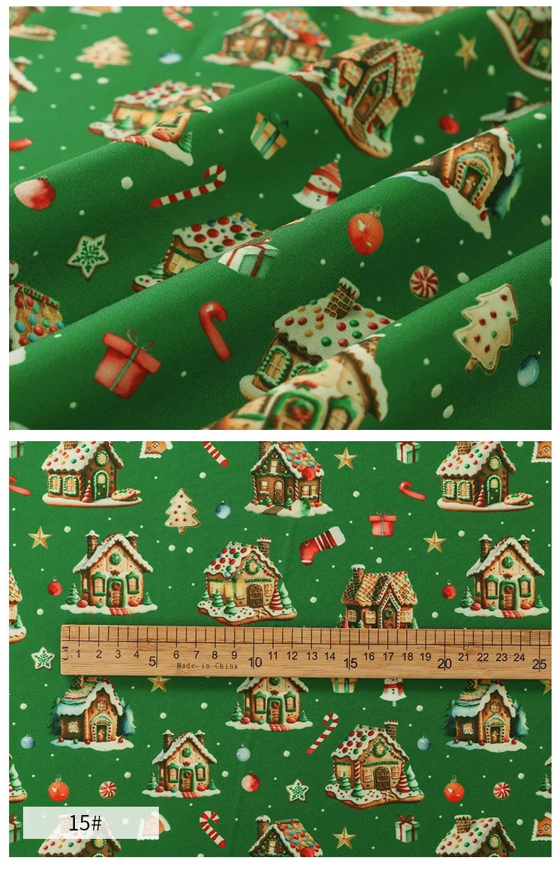 Tela estampada de pan de jengibre navideño y festivo – 100% poliéster, 150 cm de ancho