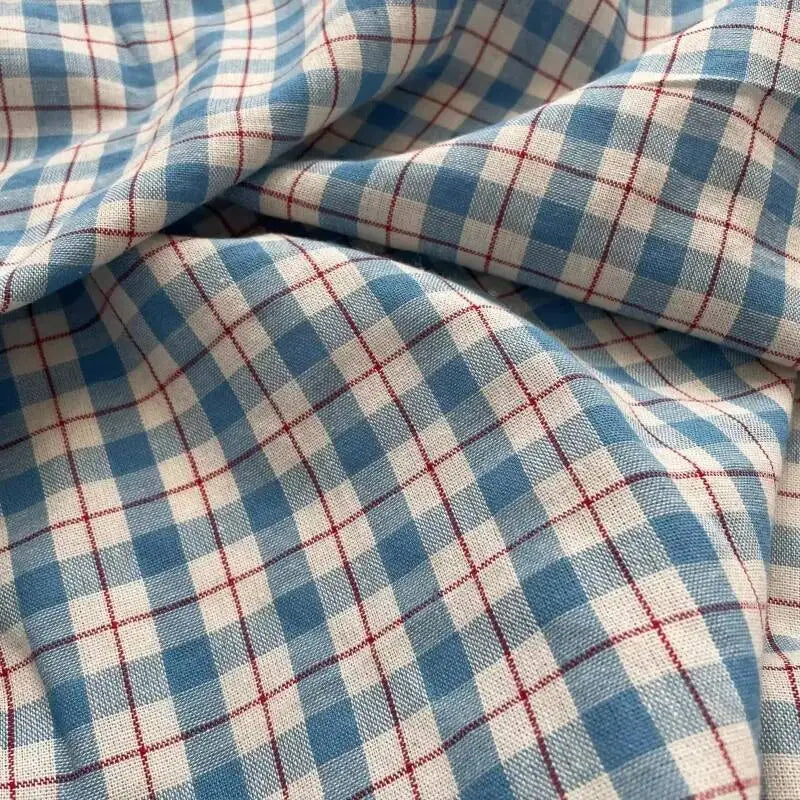 Blue Checkered Cotton Fabric – 145cm Wide | Quilting, Clothing & Desktop Decor