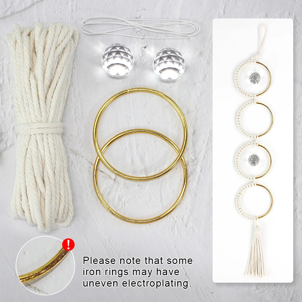 Kit Atrapasueños de Macramé Bohemio – Decoración DIY de Pared y Ventana con Anillo de Cristal
