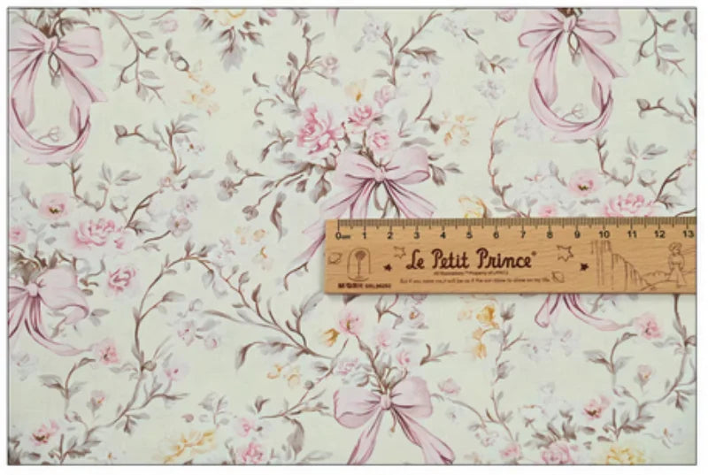 Bowknot & Flower Print 100% Cotton Fabric — 110cm Wide | Bags, Shirts & Garments