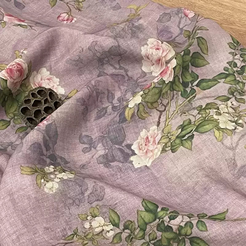 Purple Floral Print 100% Ramie Fabric | 138cm Wide | Summer Sewing & Quilting