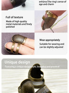 Anillo Dedal Ajustable de Cobre Vintage – Protector Antideslizante para Dedos para Costura y Bordado | Dorado, Bronce, Oro Rosa