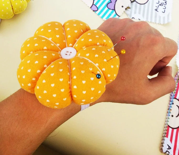 Floral Pumpkin Wrist Pin Cushion – Elastic Wristband, Quilting & Sewing Notions