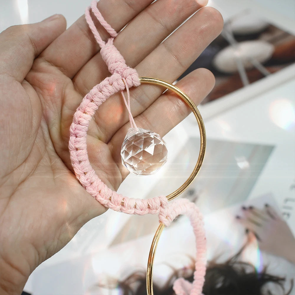 Kit Atrapasueños de Macramé Bohemio – Decoración DIY de Pared y Ventana con Anillo de Cristal