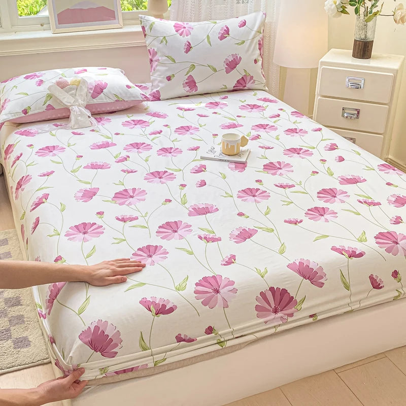 Floral Print Fitted Sheet - 500TC Polyester - 1pc or 3pc Set