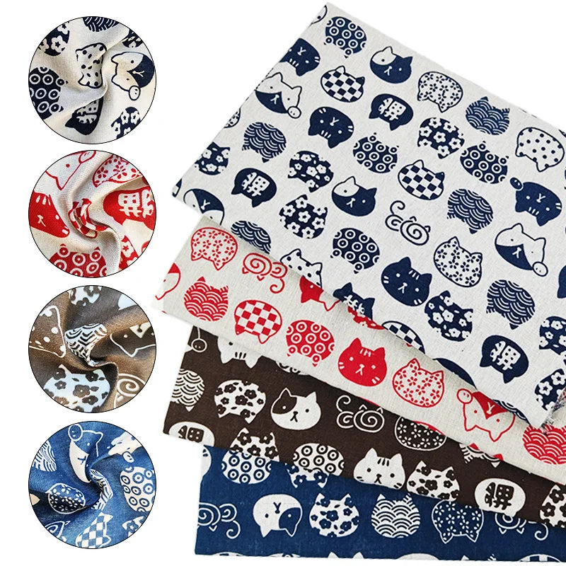 Bohemian Cotton-Linen Fabric – Japanese Money Bird Print | 0.5 or 1 Yard | DIY Quilting & Home Decor