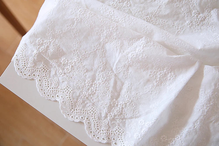 White Small Flower Embroidery 100% Cotton Fabric – 135cm Wide for Clothing, Quilting & DIY