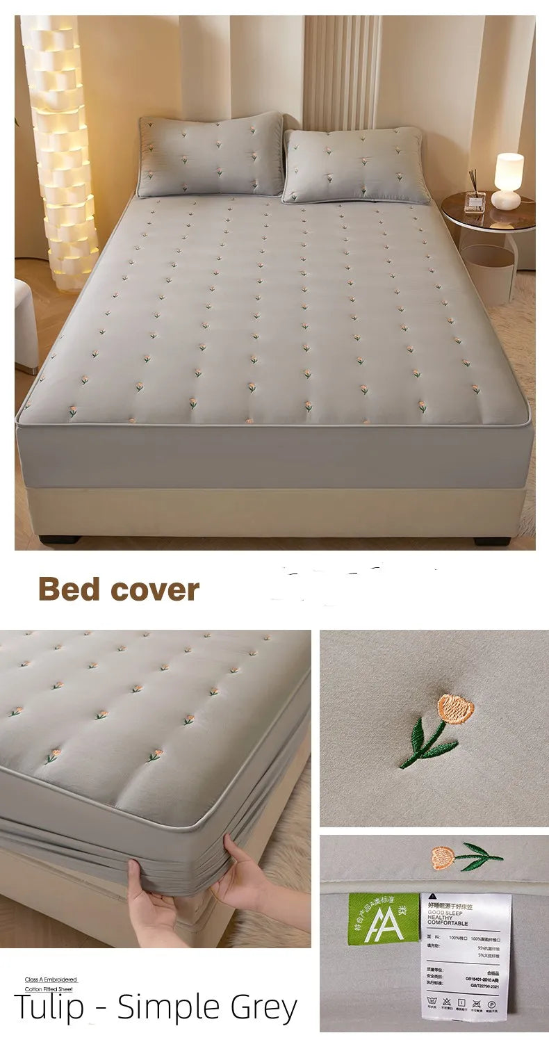Super Thick Quilted Embroidered Mattress Pad Cover – Single, Queen & King Sizes