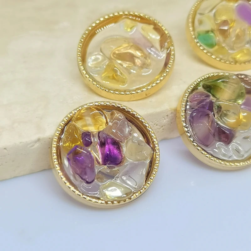 Luxury Purple Stone Beaded Metal Shank Buttons – 3 Sizes, 6-Pack, Zinc Alloy