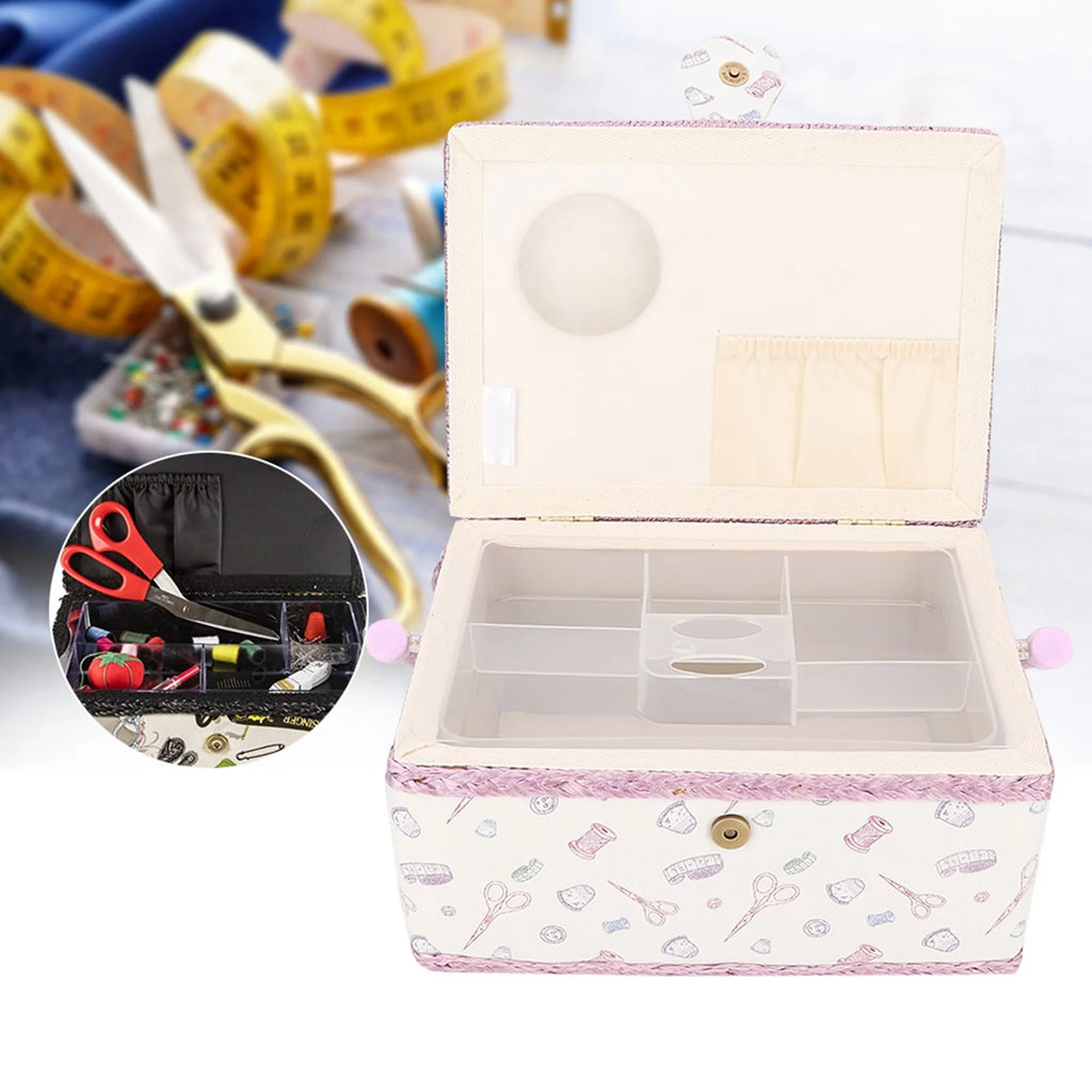 Vintage Sewing Basket Household Fabric Craft Thread Needle Storage Box Organizer