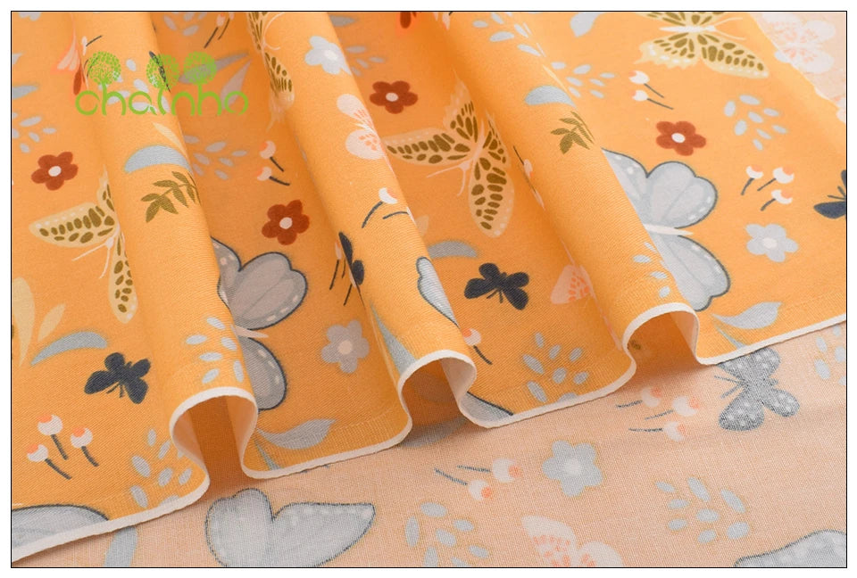 Orange Floral Series Printed Twill Cotton Fabric – 40s Weight