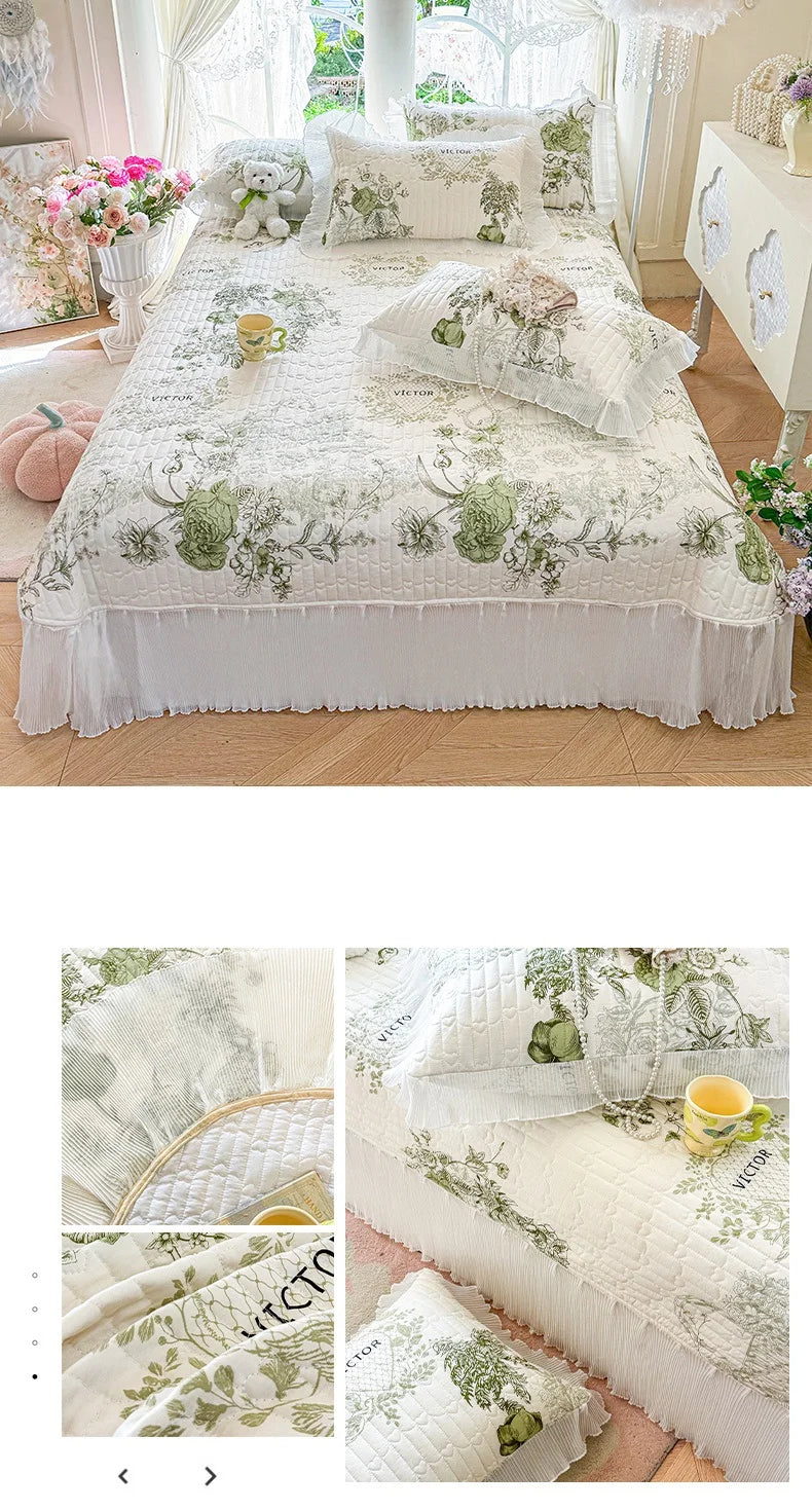 100% Cotton Quilted Bedspread – Lace Style Bed Cover | 240×245 or 265×245 cm