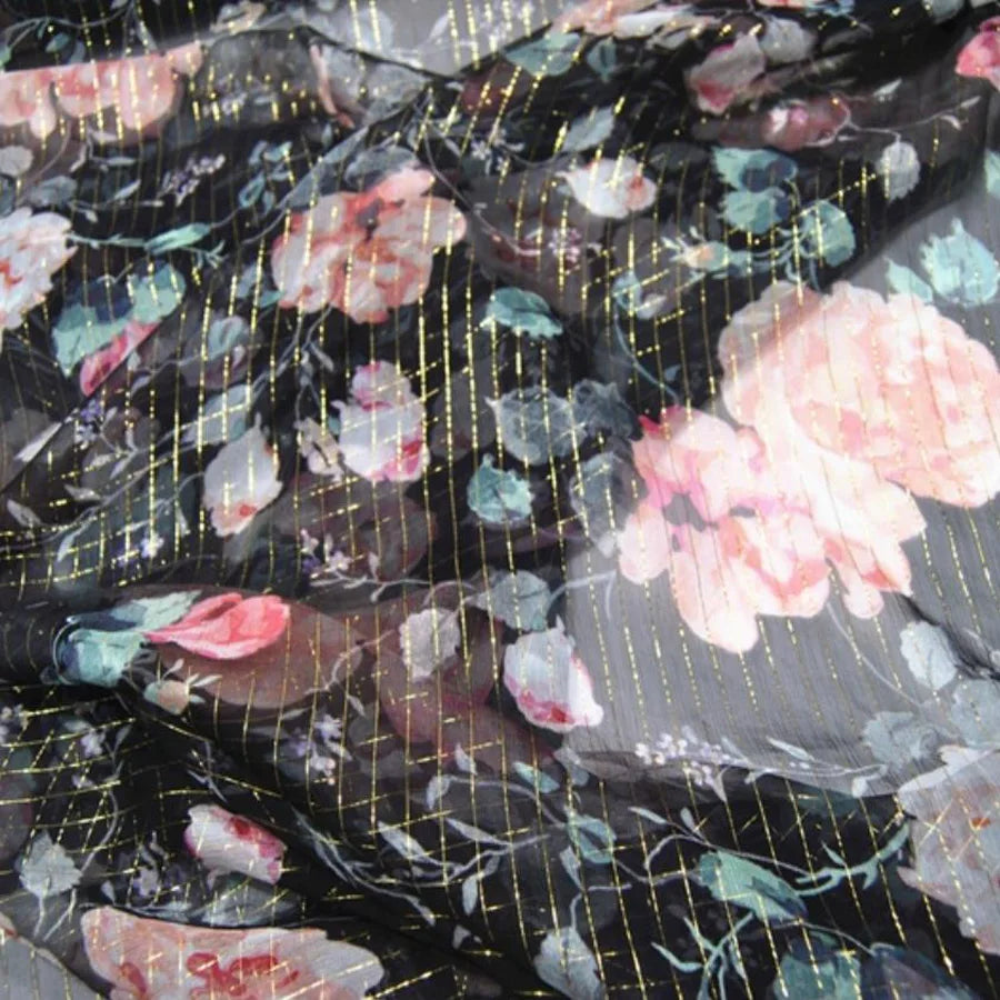 Floral Print Silk-Cotton Blend Fabric – 135cm Wide, 9-10mm | Dresses, Blouses & Luxury DIY Sewing