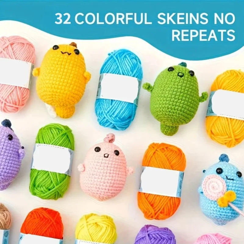 43-Piece Crochet Kit with 32-Color Acrylic Yarn, Ergonomic Hooks & Knitting Needles — Beginner-Friendly Set with Portable Storage Bag