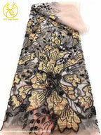 Tela de encaje bordado con cuentas de jacquard africano 2026, tul francés, tela de encaje con lentejuelas para vestido de novia de mujer, material de costura