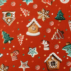 Tela estampada de pan de jengibre navideño y festivo – 100% poliéster, 150 cm de ancho