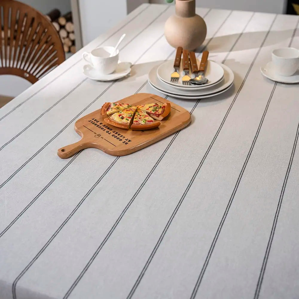 Cotton Linen Boho Striped Tablecloth – Farmhouse Burlap Style | Machine Washable | 11 Sizes