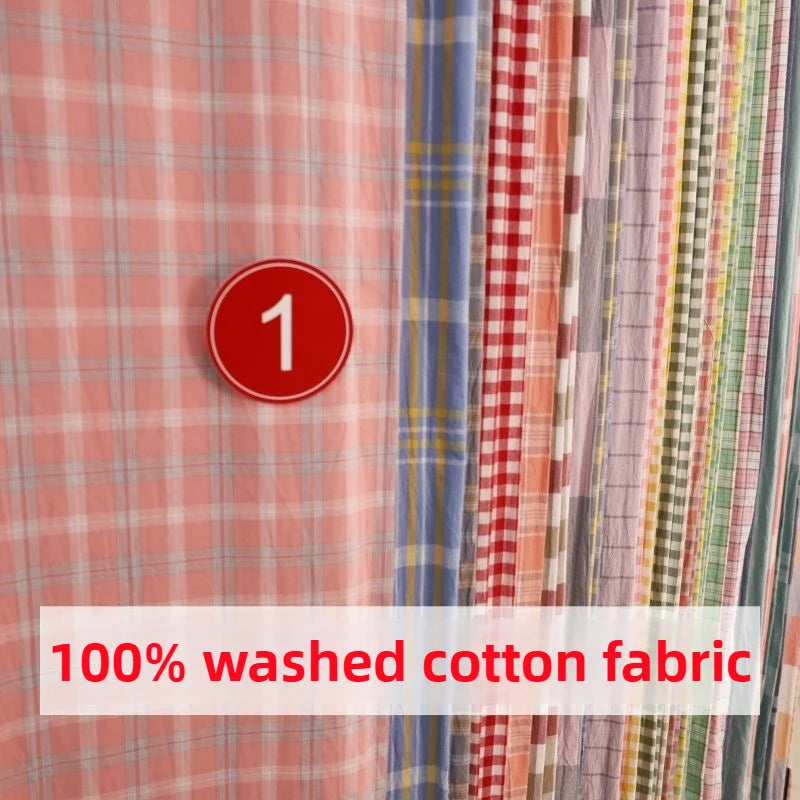 Washed Cotton Plaid Fabric | 100% Cotton | 250cm Wide | Sold by the Meter | 5 Colors