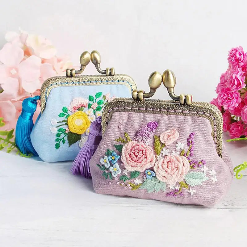 Kit de bordado para bolsos DIY – Bolso y cartera con punto de cruz floral | Ideal para principiantes