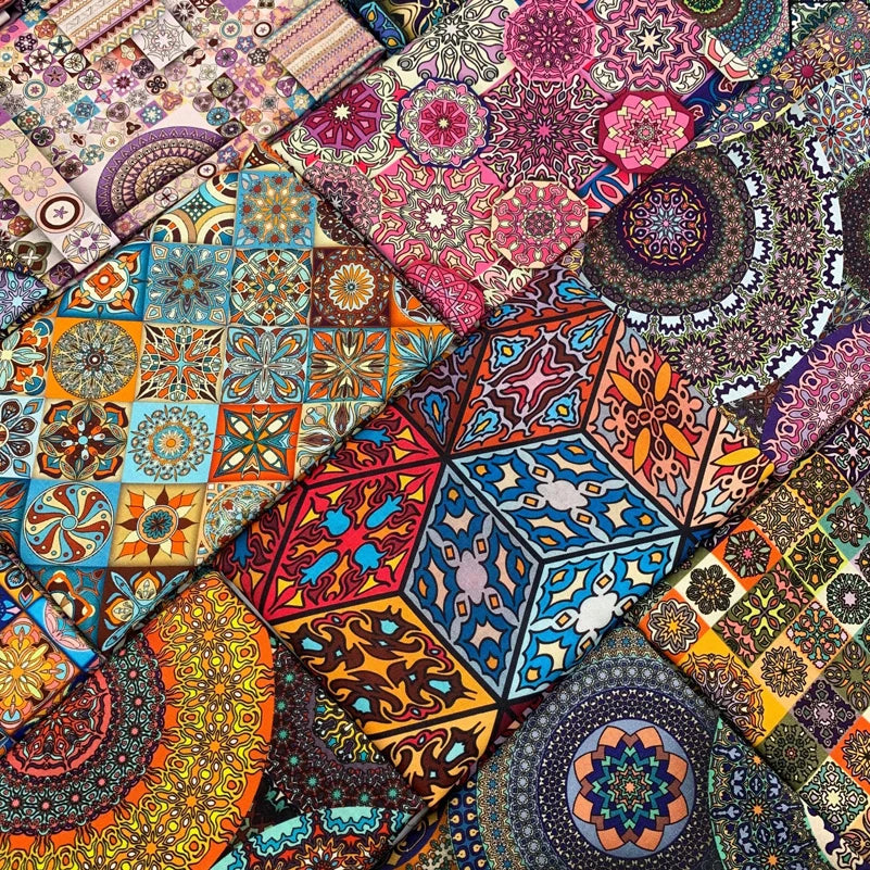 Mandala Boho Print Cotton Fabric – 100% Cotton, Digital Print, 110 cm Wide