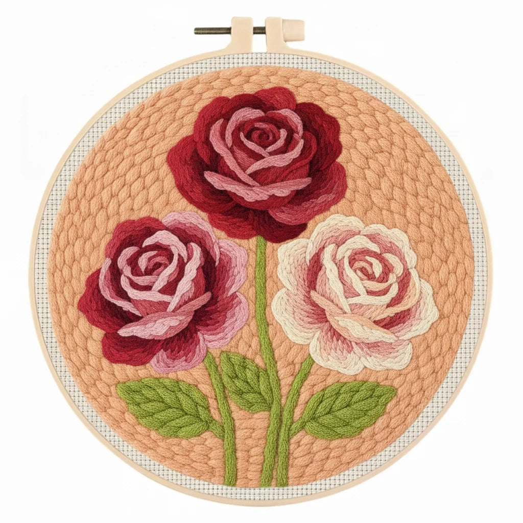 Kit DIY de aguja mágica para adultos principiantes con bastidor de bordado, patrón de flores, rosas, tulipanes, juego de manualidades de pintura con lana.