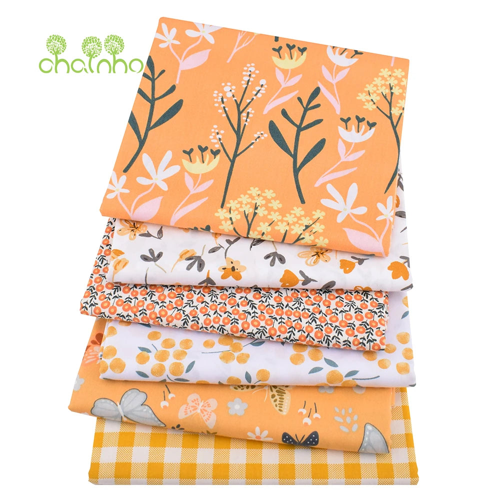 Orange Floral Series Printed Twill Cotton Fabric – 40s Weight