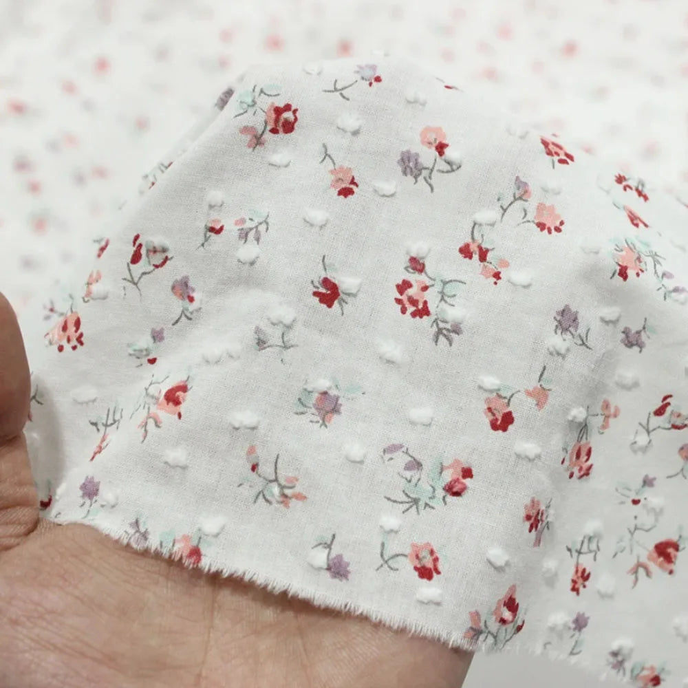 Floral Jacquard Dot 100% Cotton Fabric – 150cm Wide, Spring & Summer Sewing for Dresses, Children's Clothing & DIY