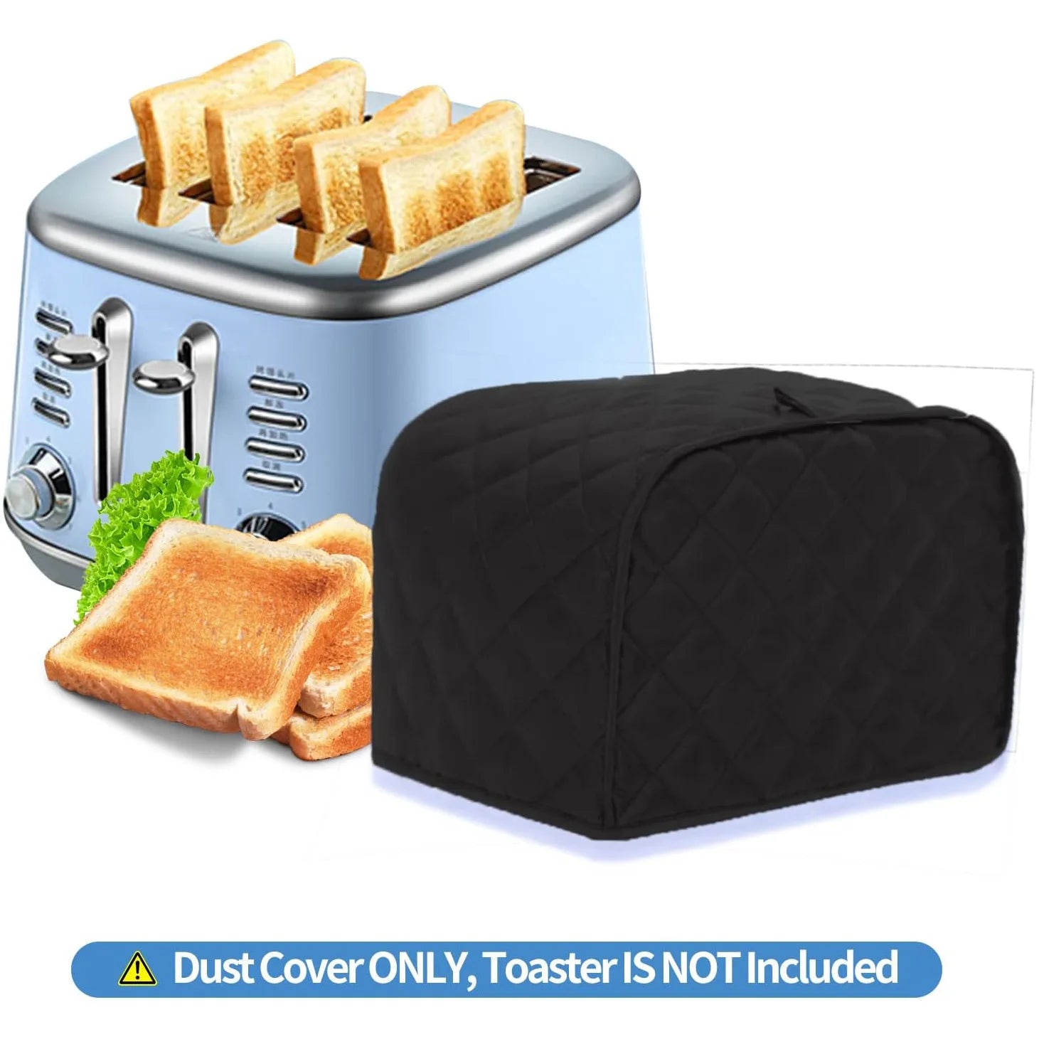 Quilted Toaster Cover – Universal 2 & 4 Slice, Fingerprint-Proof, Dust & Grease Protection (Black)