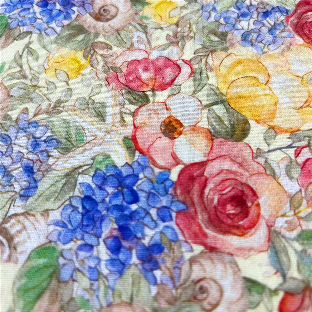 Oil Painting Watercolor Floral Print Fabric – 110cm Wide, Retro Style for Dresses, Cheongsam & DIY