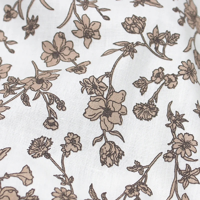 Small Floral Cotton Poplin Fabric – 100% Cotton, 147cm Wide, Sold by Half Meter – Black, White & Brown
