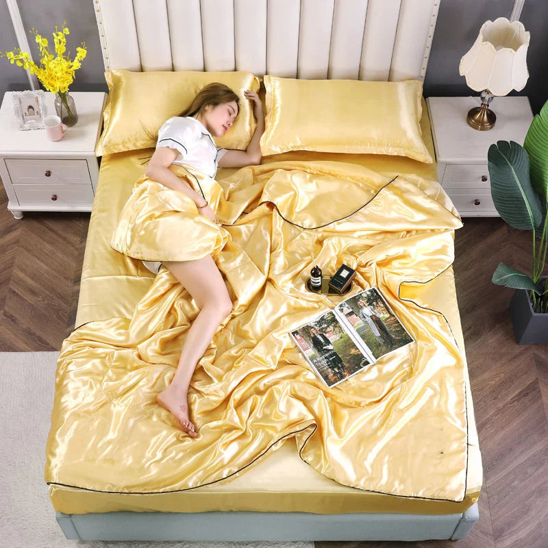 Luxury Satin Patchwork Quilt – Silky Soft, Spring & Summer Comforter, 4 Sizes