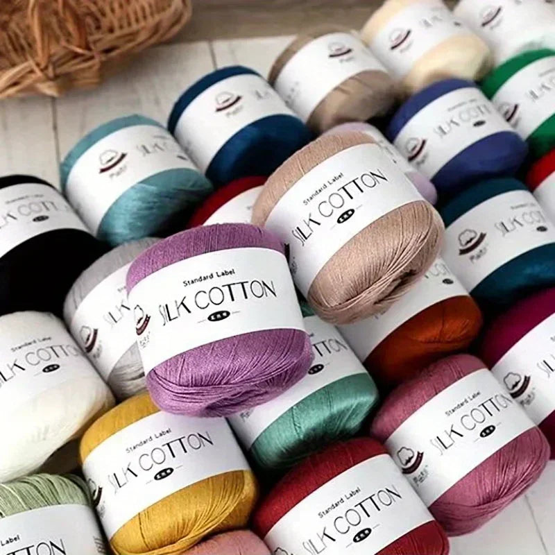 Hilo de Algodón de Seda - Hilo Fino para Ganchillo, Suéteres de Punto, Chales, Bufandas y Manualidades, Hilo Suave y Duradero 50g/unidad