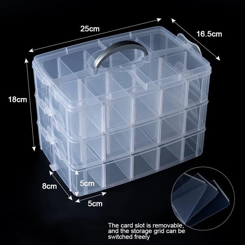 3-Layer Stackable Storage Container Box with Adjustable Compartments for Bead Organizing Storage of Small Items Crafts Jewelry