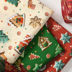 Tela estampada de pan de jengibre navideño y festivo – 100% poliéster, 150 cm de ancho