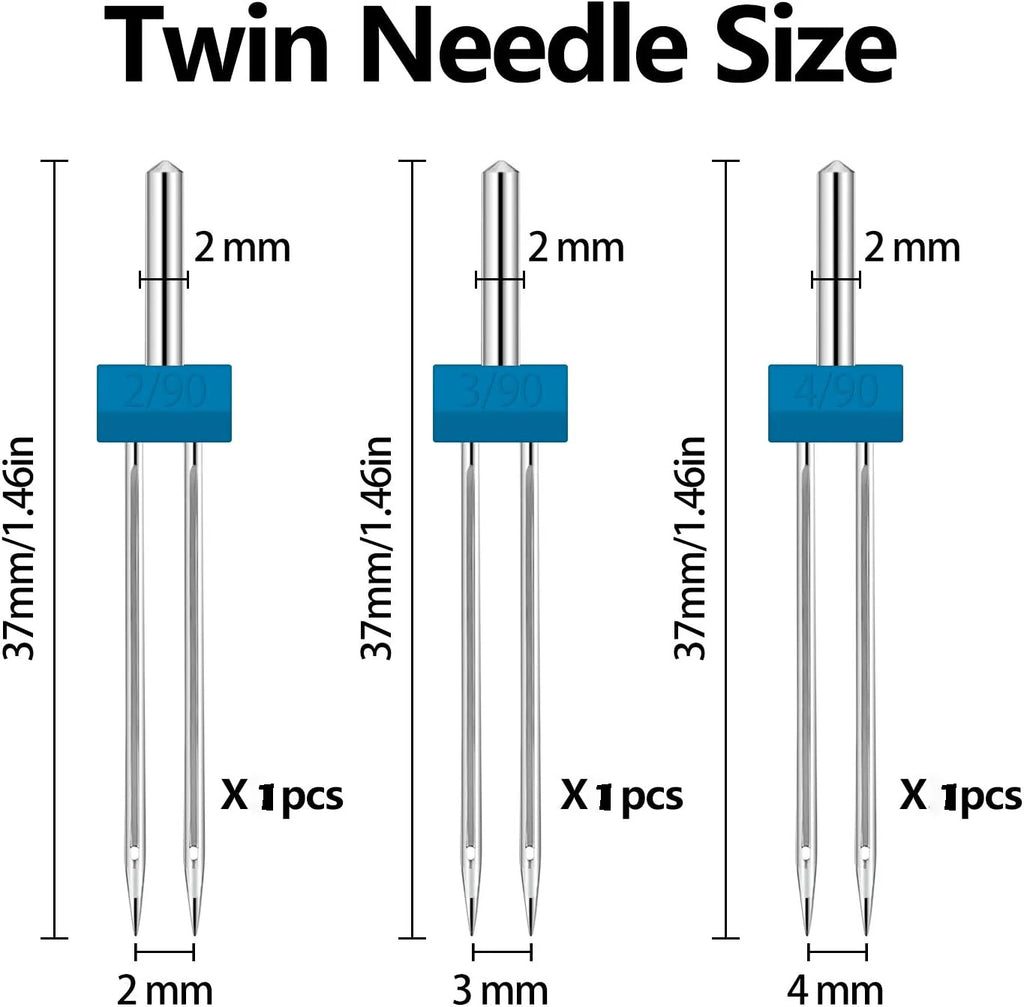 Juego de prensatelas de doble aguja y pliegues – 3 agujas dobles (2 mm, 3 mm, 4 mm) + prensatelas de 9 ranuras para máquinas de coser