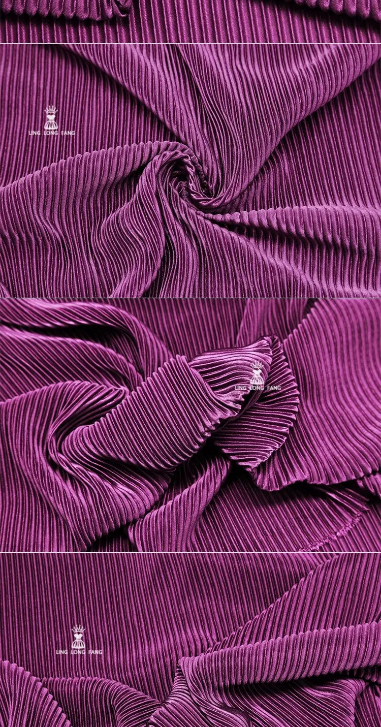 Striped Pleated Elastic Knit Fabric – 100% Polyester, 150cm Wide – For Dresses, Wide-Leg Pants & Designer Apparel