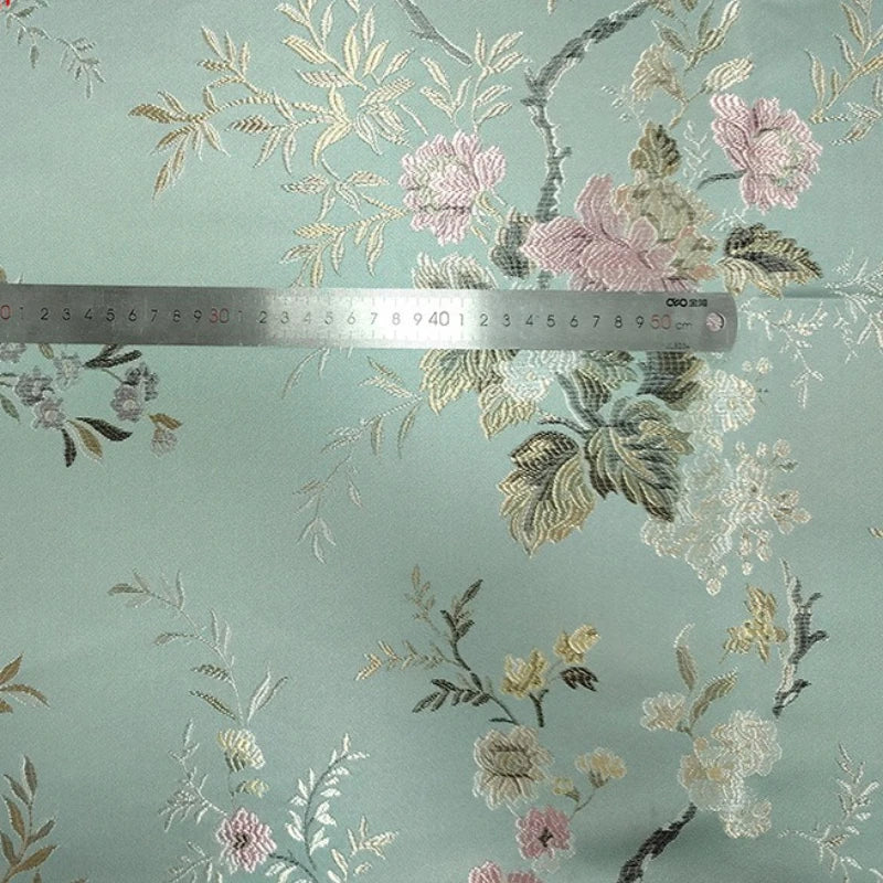 Tejido Jacquard de Satén Rama Floral — Mezcla de Poliéster/Algodón, 145cm (57") de Ancho | 100cm o 200cm