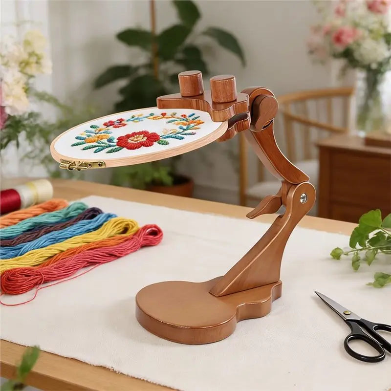Adjustable Wooden Tabletop Embroidery Stand — Universal Hoop Stand for Hand Embroidery