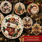 Kit de adornos de Navidad de pintura de diamantes DIY – Juego de 6 colgantes de madera para árbol de Navidad