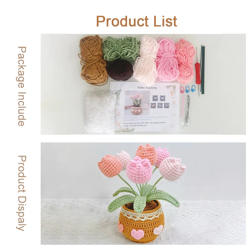DIY Crochet Flower Bouquet Kit – Beginner Wool Knitting Set | Roses, Sunflowers & Mixed Blooms