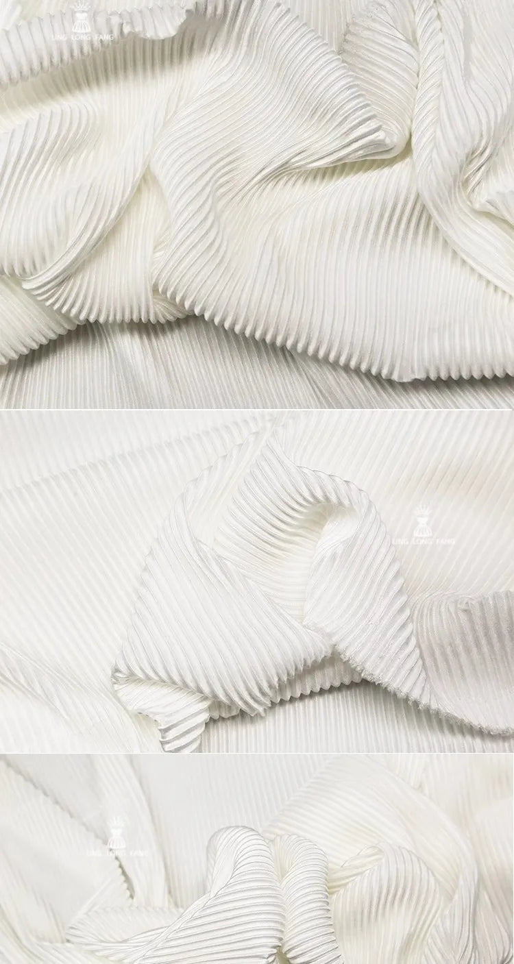Striped Pleated Elastic Knit Fabric – 100% Polyester, 150cm Wide – For Dresses, Wide-Leg Pants & Designer Apparel