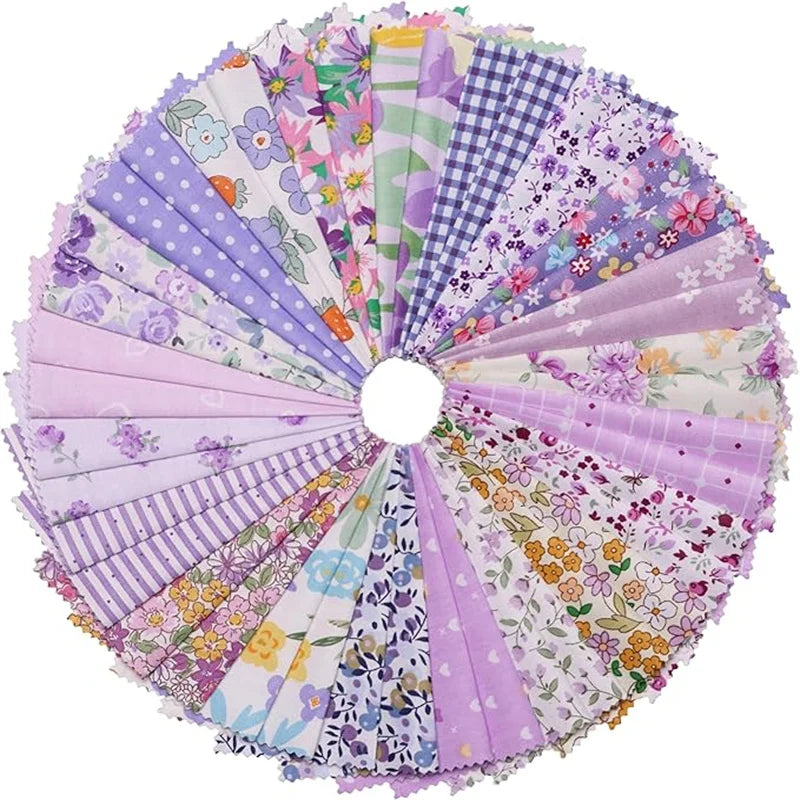 42-Piece Pre-Cut Quilting Fabric Squares – Purple Floral Patchwork 5" (12.7cm)