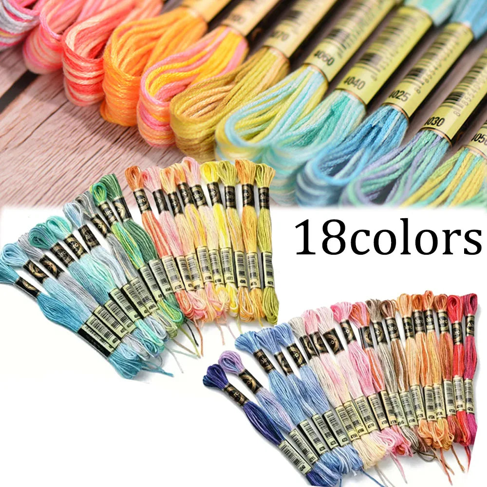 18 Colores Hilo de Bordar de Algodón – Kit de Hilos para Punto de Cruz | 8 Metros, 6 Cabos