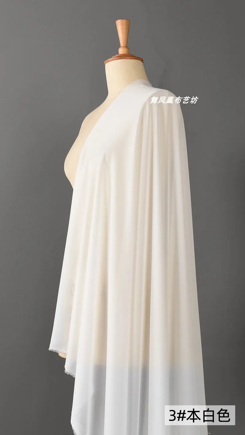 White Beaded Chiffon Fabric – Lightweight & Drapey | 146 cm Wide (57.5 in)