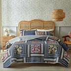 3-Piece Cotton Quilted Bedspread Set – Soft Pastoral Print | Bedsheet & 2 Pillowcases | 4 Sizes, 6 Colors