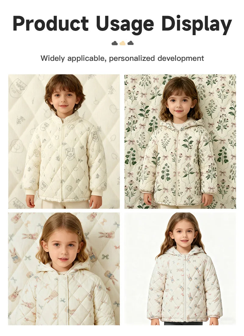 Rabbit & Tree Print Corduroy Fabric – 150cm Wide, Quilted Cotton Blend, 0.5m / 1m / 2m