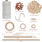 Kit de Macramé para Colgar de Pared DIY – Cuerda de Algodón, Cuentas y Anillos de Madera | Set de Macramé para Principiantes