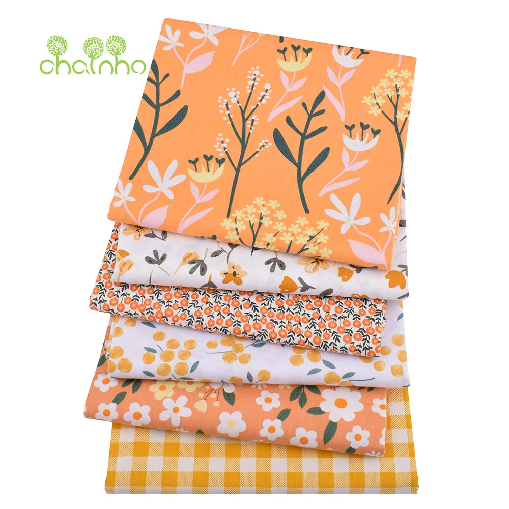 Orange Floral Series Printed Twill Cotton Fabric – 40s Weight