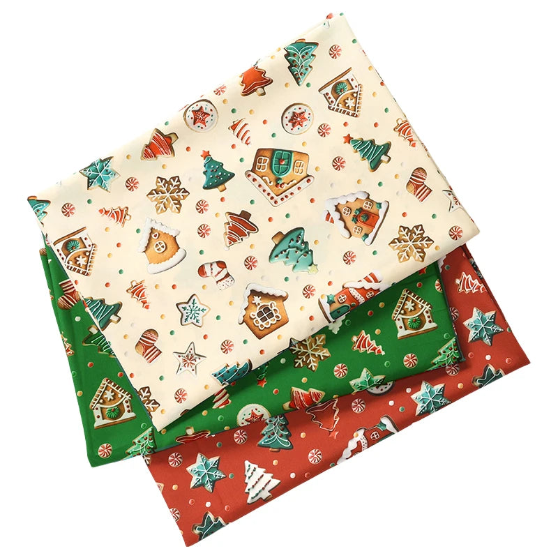 Tela estampada de pan de jengibre navideño y festivo – 100% poliéster, 150 cm de ancho